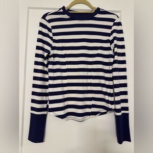 Maeve Navy and White Striped Long-Sleeve Top